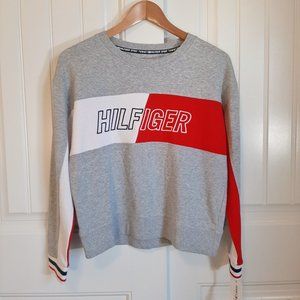 TOMMY HILFIGER SPORT Gray Crew Neck Color Block Pullover Terry Sweatshirt